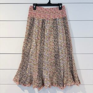 Marrakech Floral Patchwork Boho Midi Skirt Women M Cottagecore